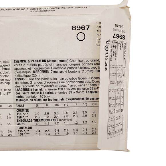 Vintage Vogue 90s 8967 Size 6-10 Vintage Sewing Pattern UNCUT Ultra EZ by Vogue - Picture 6 of 8